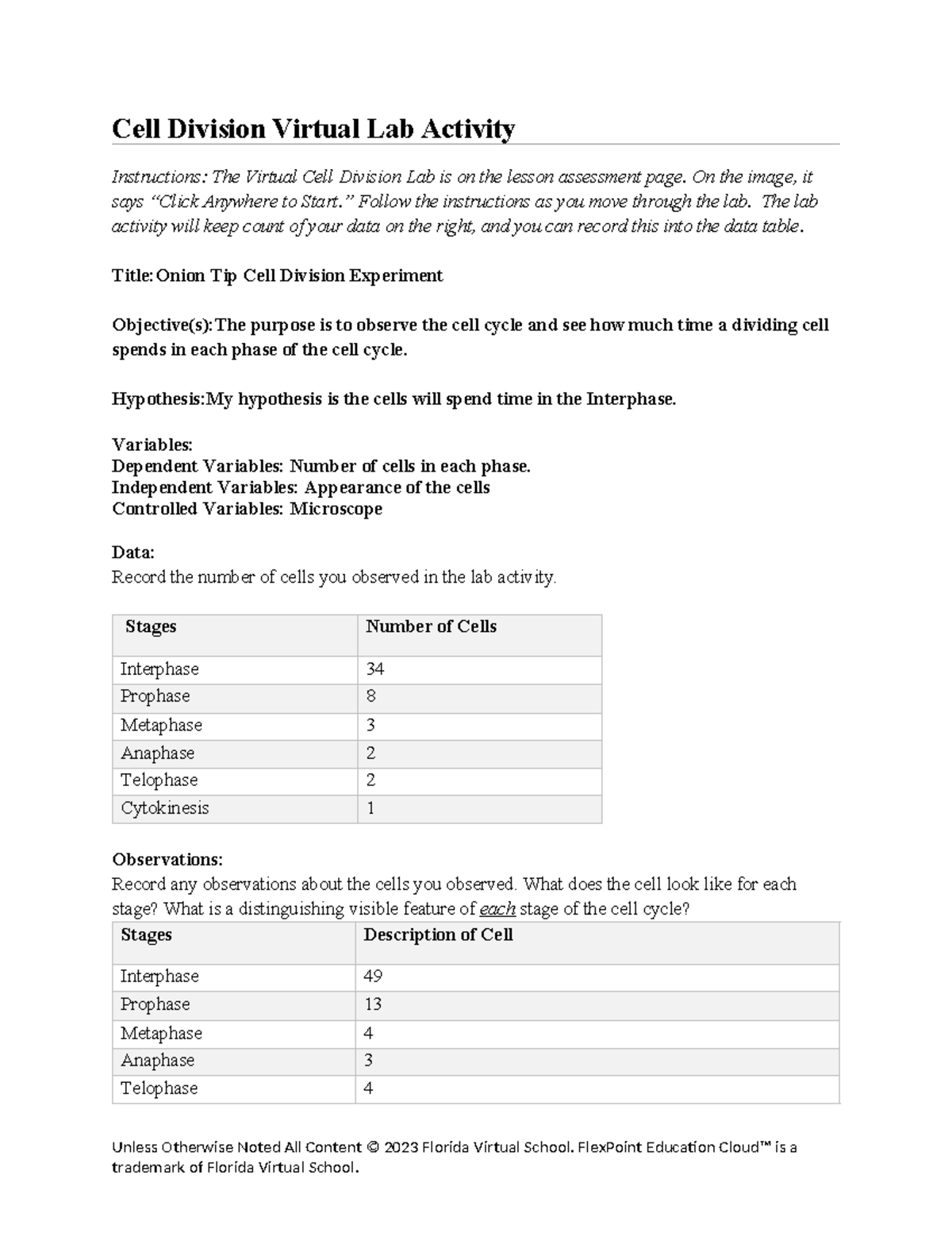 03 01 virtual cell division lab report 2 - Cell Division Virtual Lab ...
