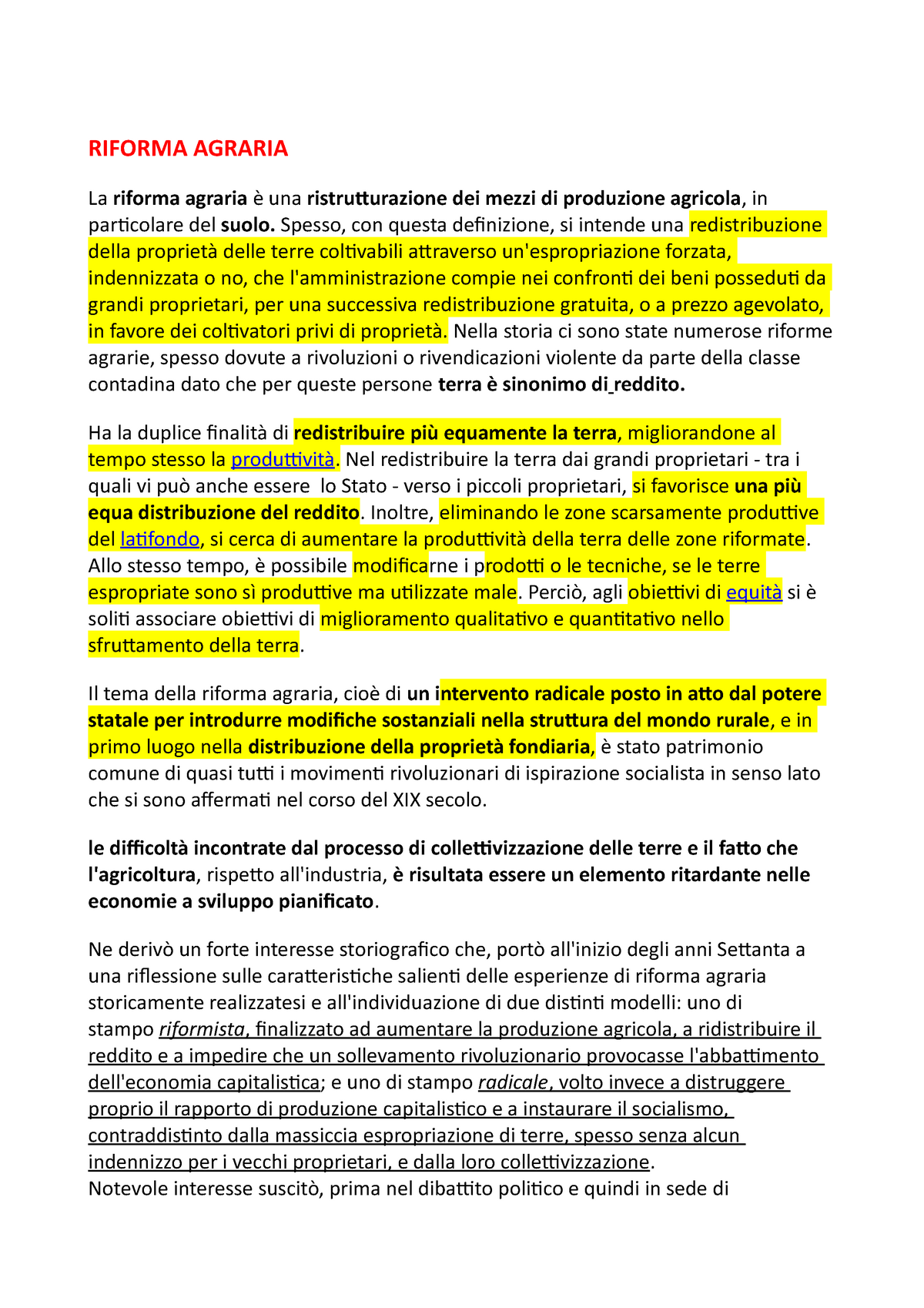 Riforma Agraria - RIFORMA AGRARIA La Riforma Agraria è Una ...