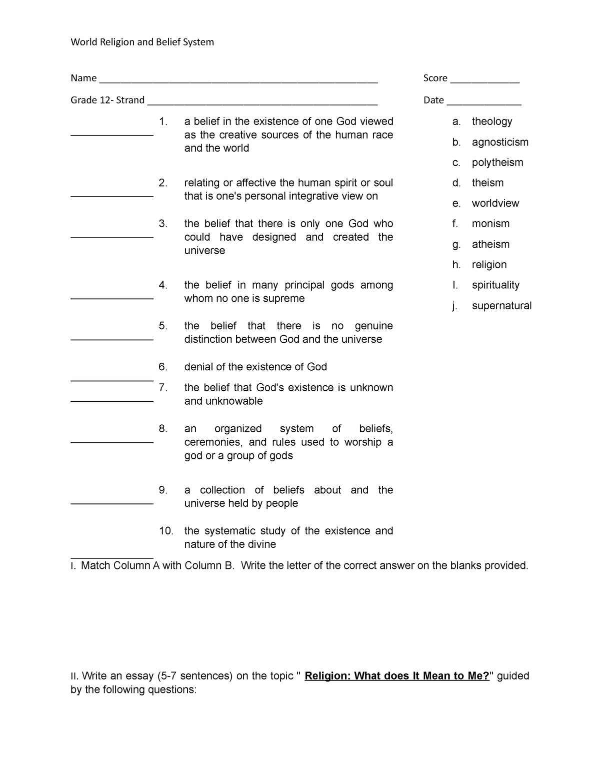 Week 1 & 2 Chapter Test - Learning Notes Week 1 - World Religion And ...