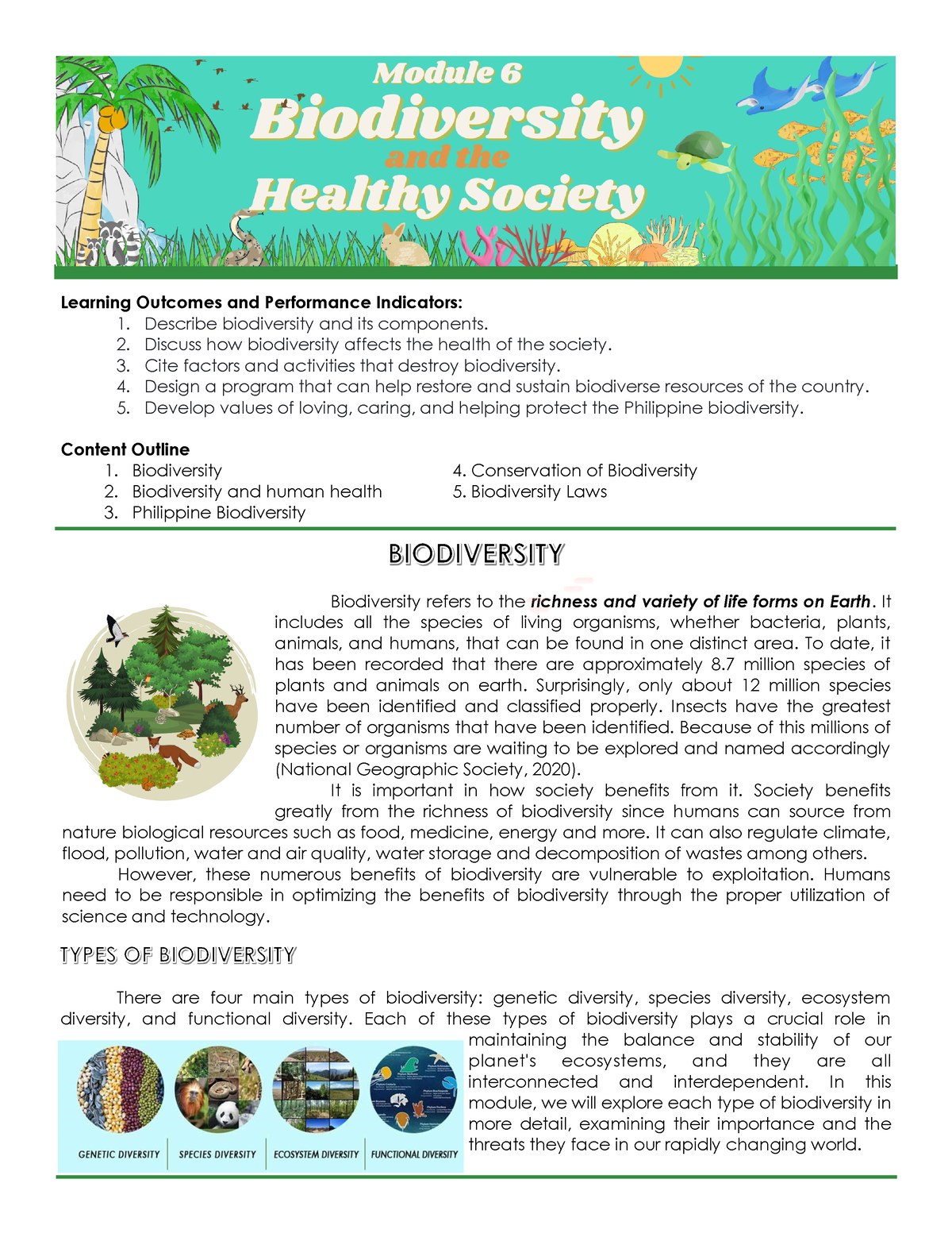 Module 6 Biodiversity and the Healthy Society - Learning Outcomes and ...