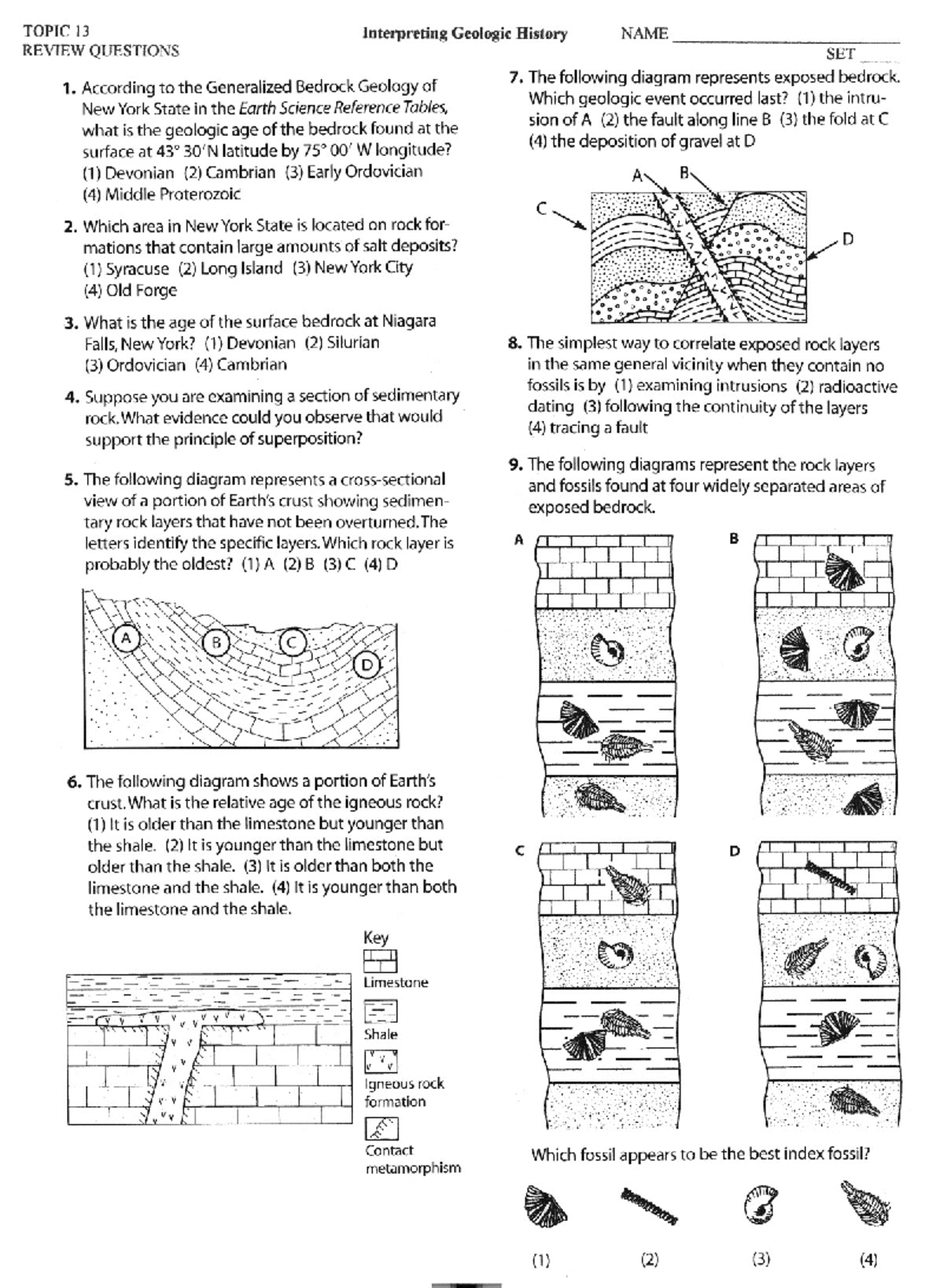 Geologic history - Geology - TOPIC 13 REVIEW QUESTIONS Interpreting ...