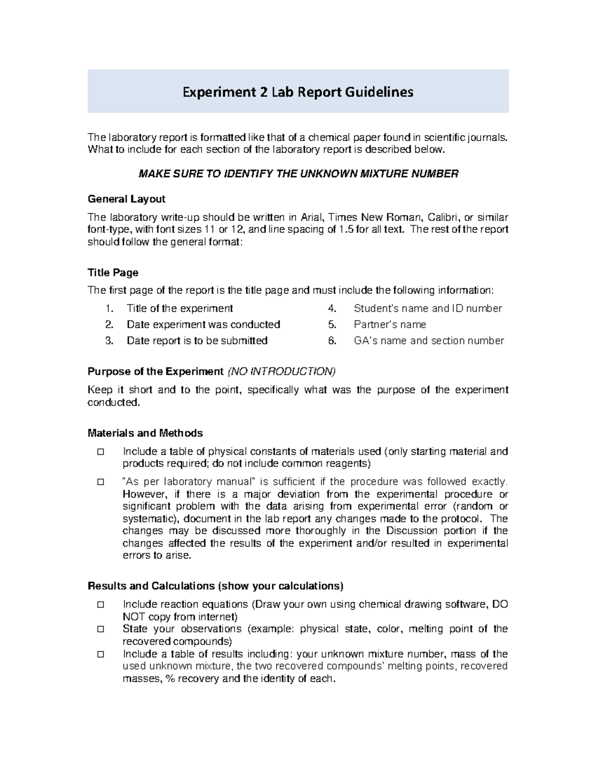 Experiment 2 - Lab Report Guidelines - What to include for each section ...