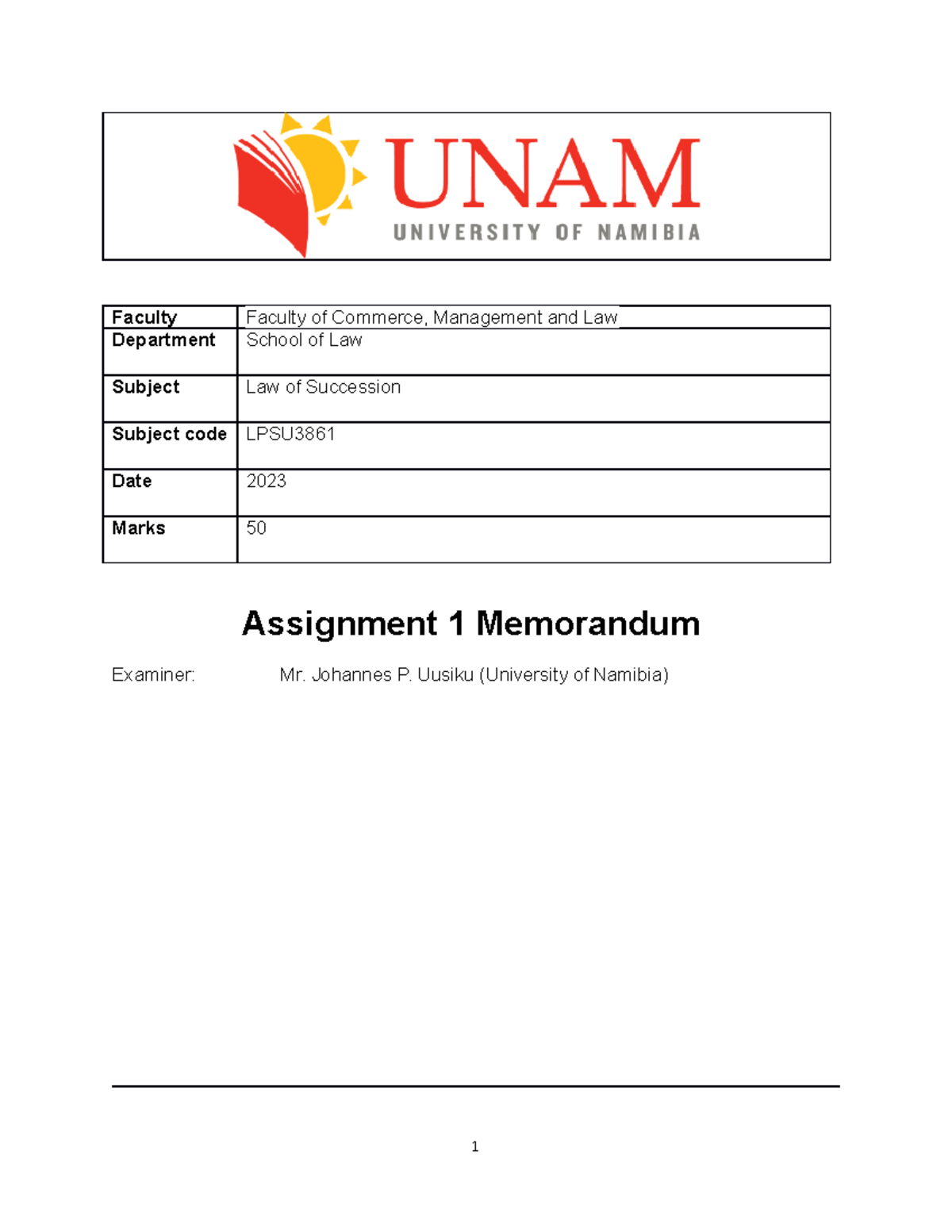 Memo Assignment 1 Faculty Faculty Of Commerce Management And Law