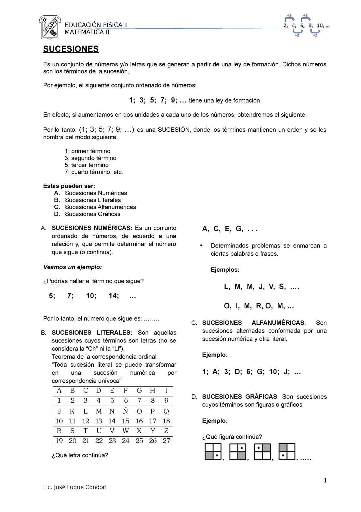 Sucesiones 2 - II II SUCESIONES Es Un Conjunto De Letras Que Se Generan ...