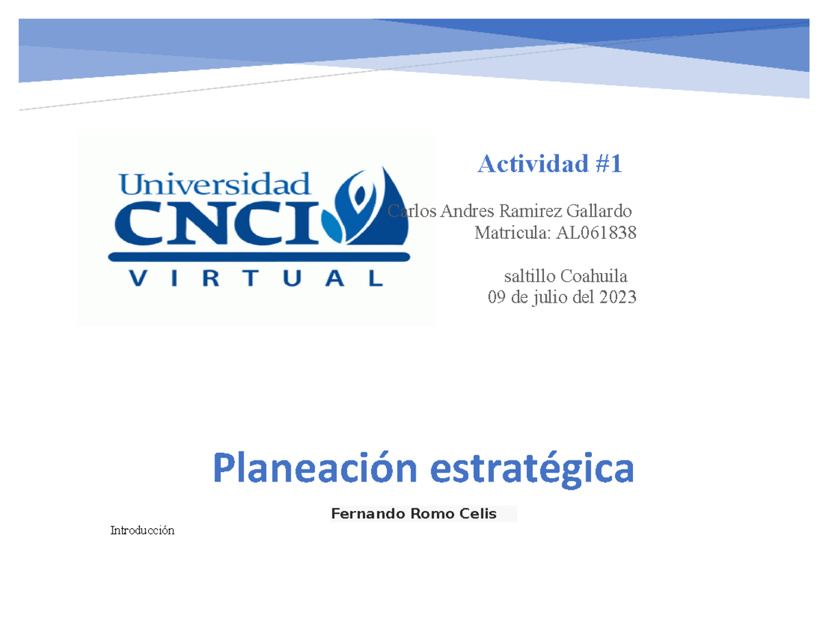 Planeacion estrategica actividad 1 - Introducción Actividad Carlos ...