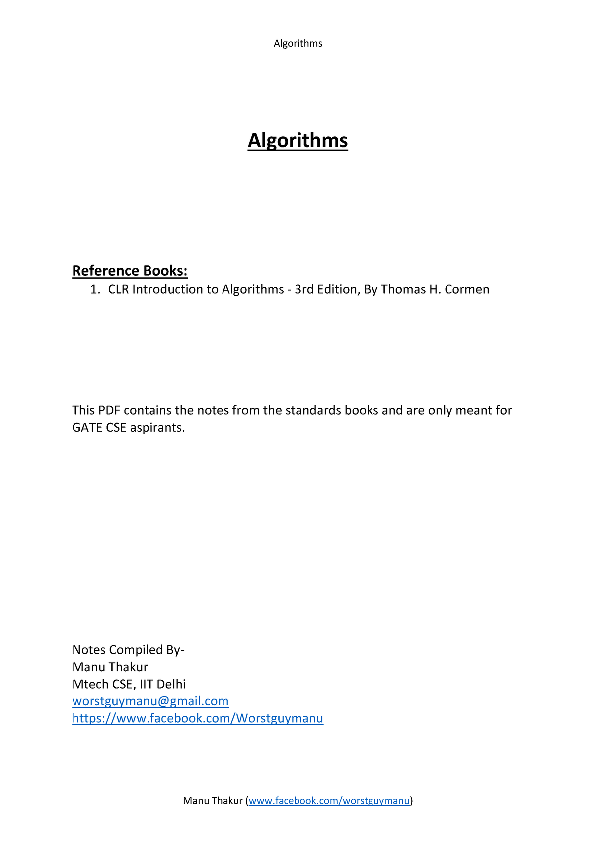 Algorithms - Algorithms Reference Books: 1. CLR Introduction To ...