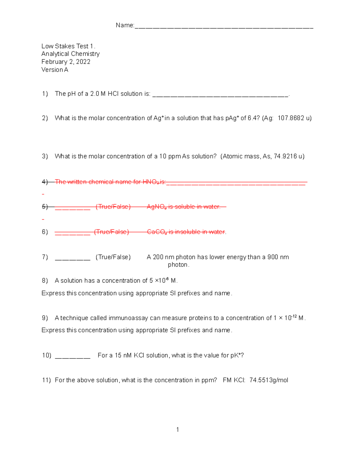 LOW Stakes Exam 1 version A 2022 Practice Fall 2023 - Low Stakes Test 1 ...
