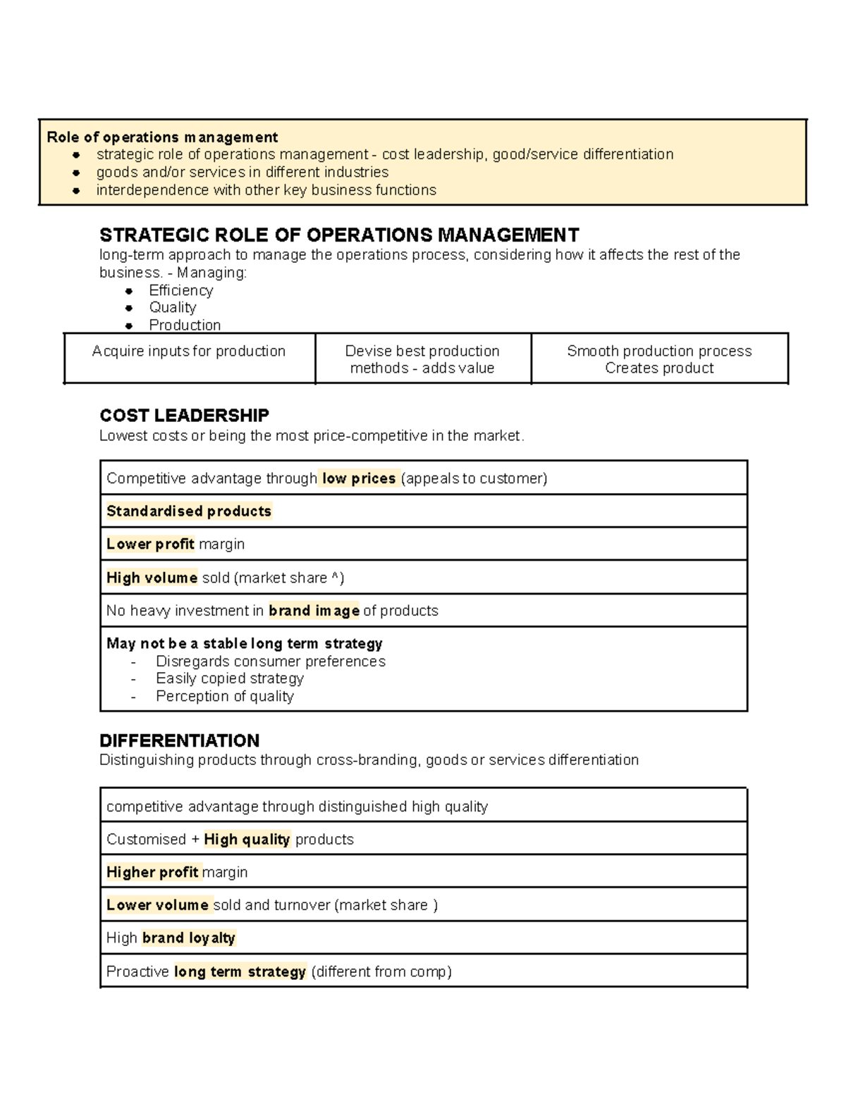 hsc operations notes - Role of operations management strategic role of ...