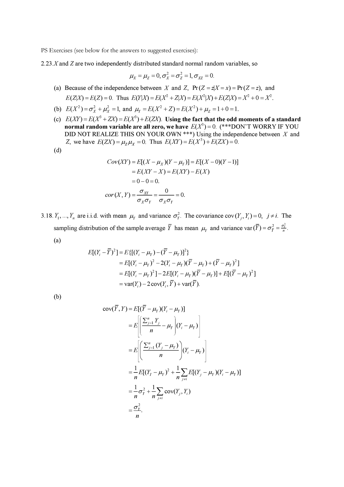 Econometrics Ps1 Problems and solutions - PS Exercises (see below for ...