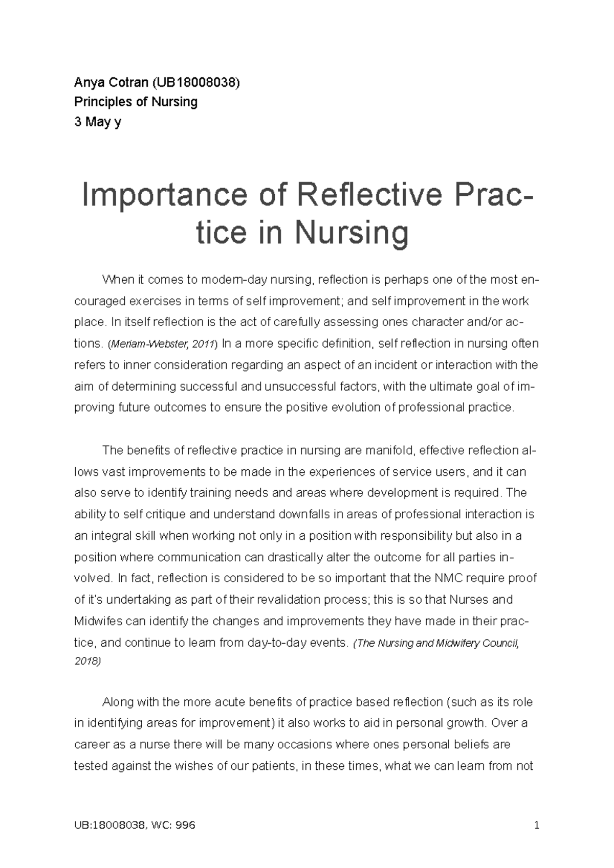 critical care nursing reflection