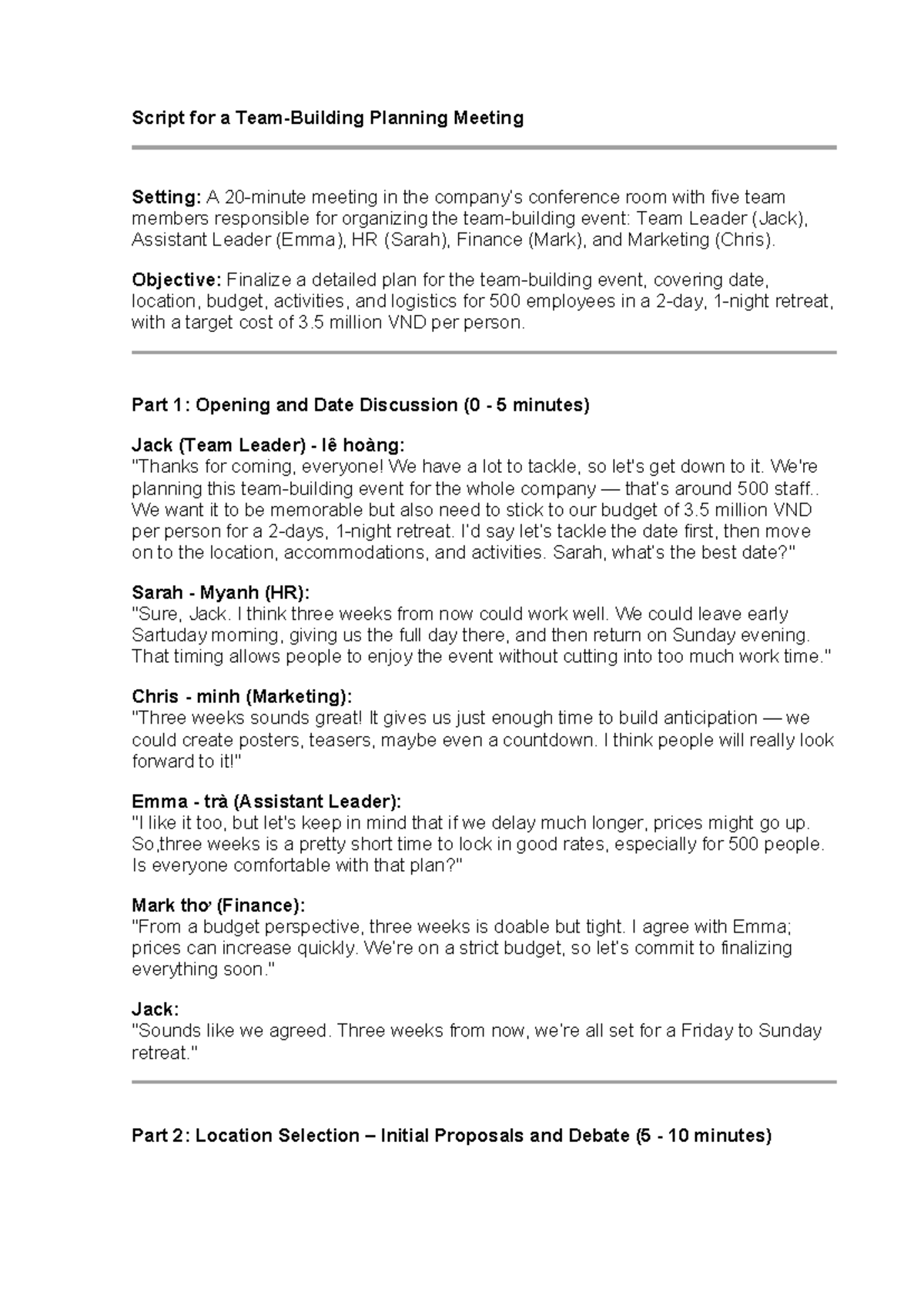 Script for a Team - goog - Script for a Team-Building Planning Meeting ...