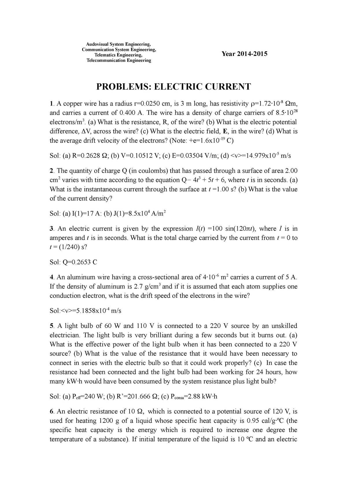 Problems Lesson 8 Electriccurrent 14 Audovisual System Engineering Communication System Studocu