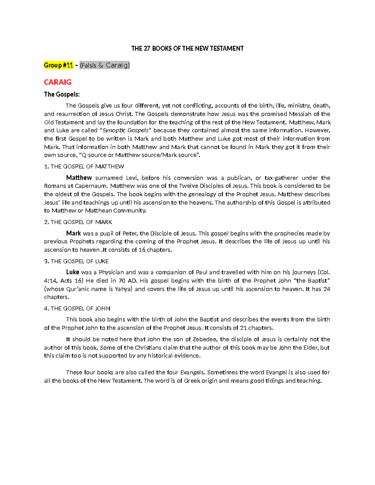 THE 27 Books OF THE NEW Testament Group 11 - THE 27 BOOKS OF THE NEW ...