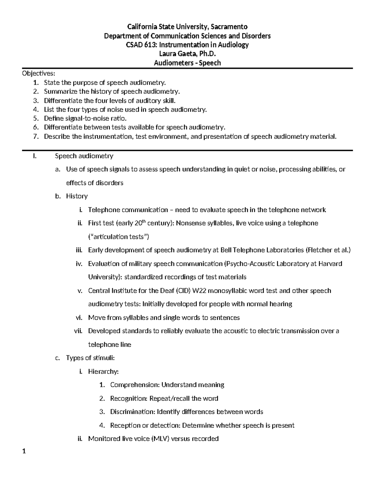 12 Audiometers speech - notes - California State University, Sacramento ...