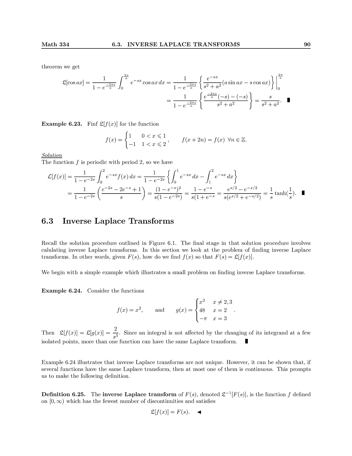 Inverse Laplace Transform - Math 334 6. INVERSE LAPLACE TRANSFORMS 90 ...