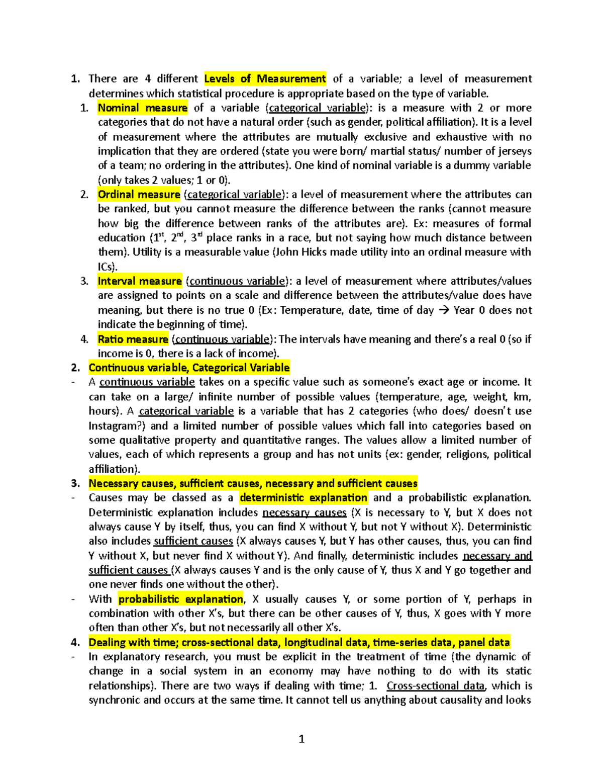Class Notes 2 - There are 4 different Levels of Measurement of a ...