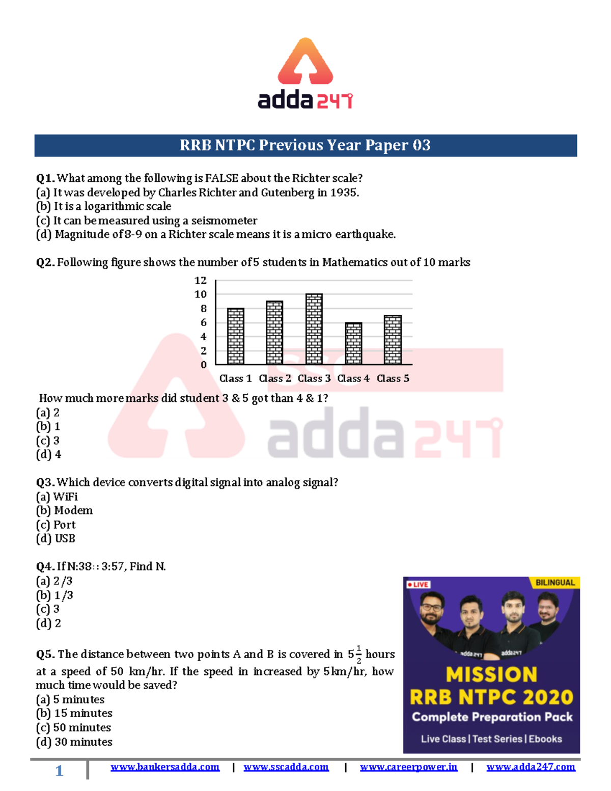 RRB NTPC Previous Year Paper 03 English - bankersadda | sscadda ...