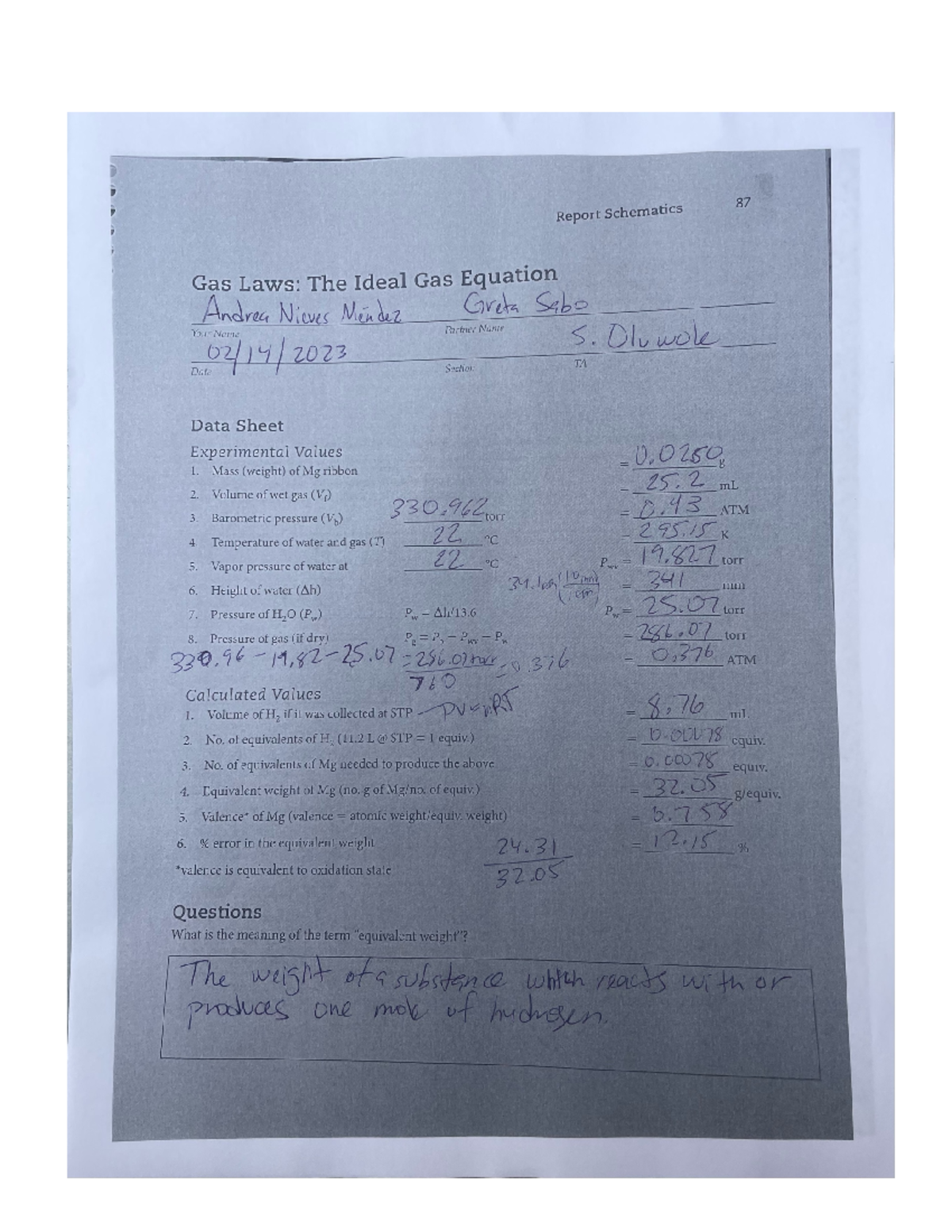 Gas Laws Experiment Report Nieves Mendez Chm Studocu