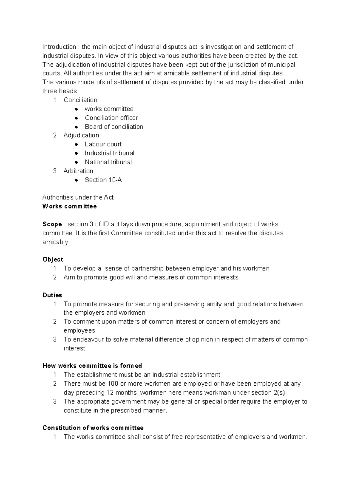 Authority under ID - Introduction : the main object of industrial ...