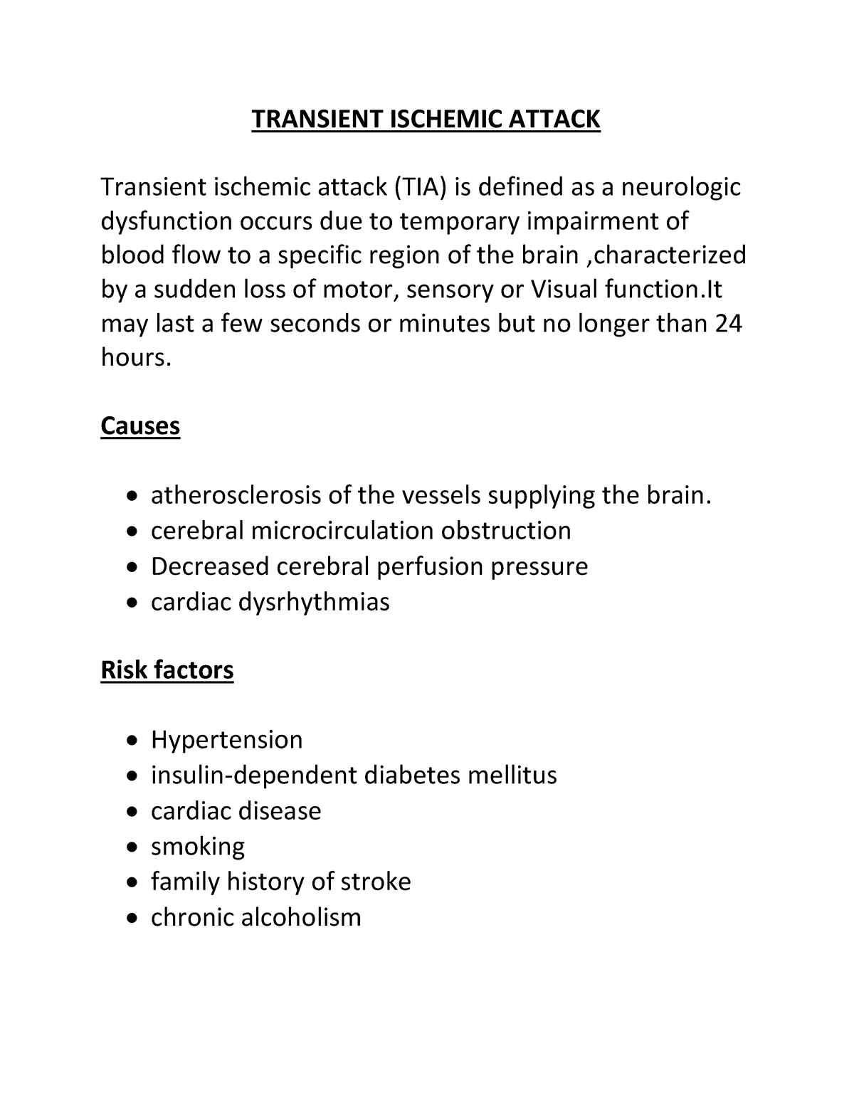 Transient Ischemic Attack - TRANSIENT ISCHEMIC ATTACK Transient ...