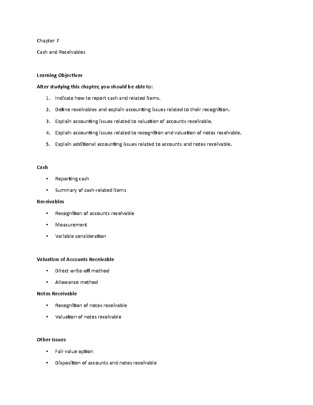 Chapter 7 Lecture Notes 1 - Chapter 7 Cash and Receivables Learning ...