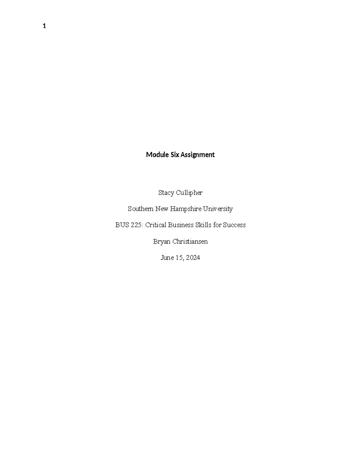 Bus 225 module six assignments homework module six assignment stacy