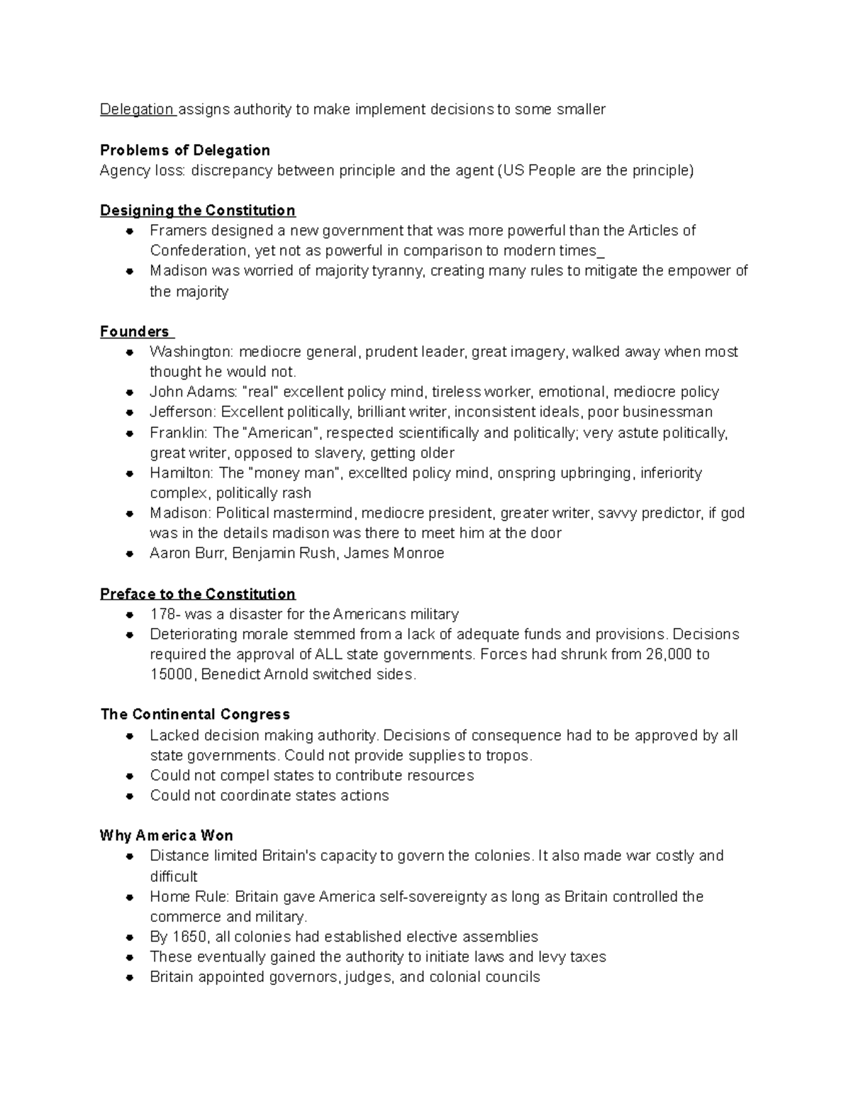 POLS Notes - Delegation assigns authority to make implement decisions ...