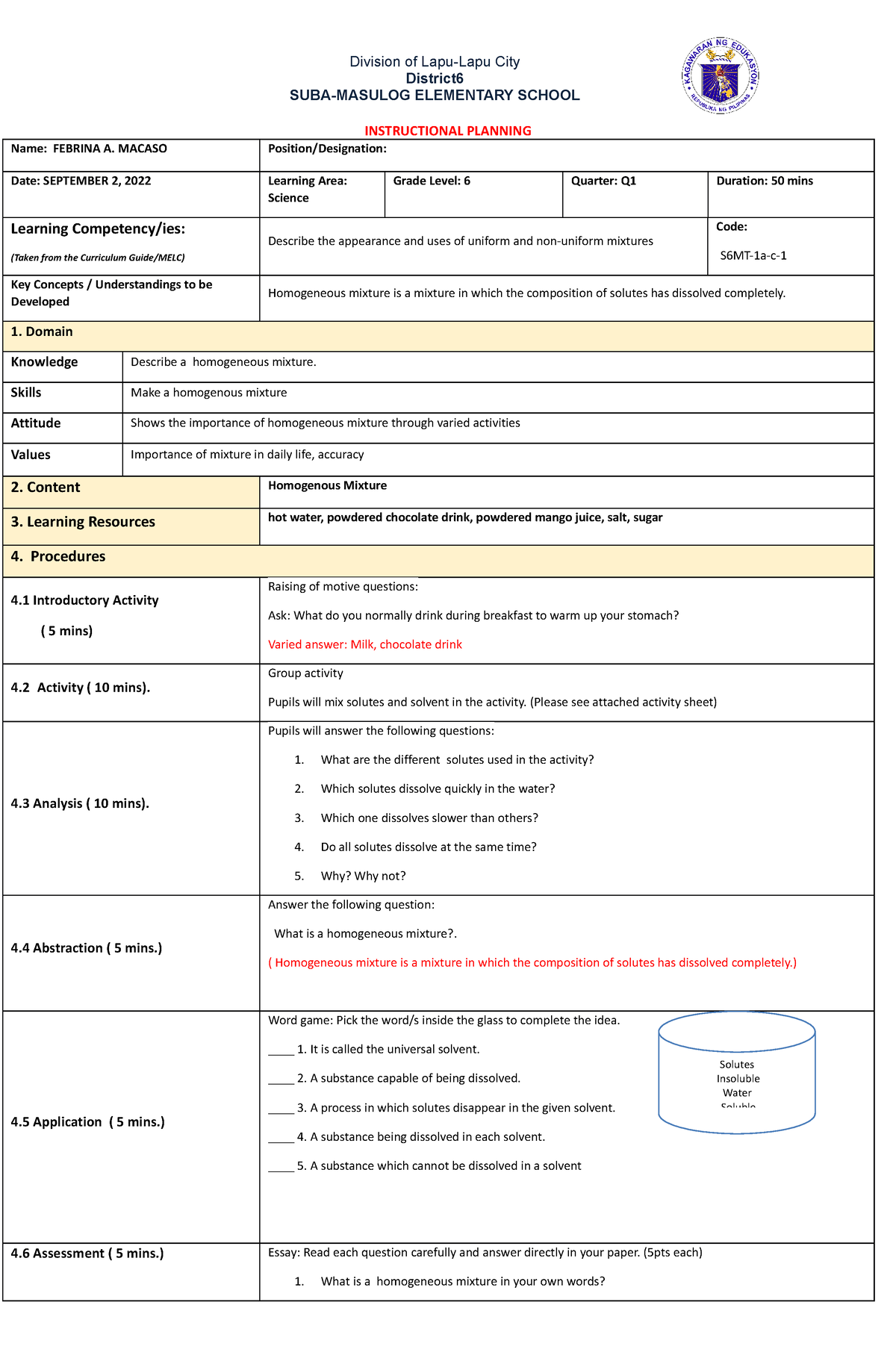 S6 Q1 W1 D2 - For Learning Resources - Division Of Lapu-lapu City 