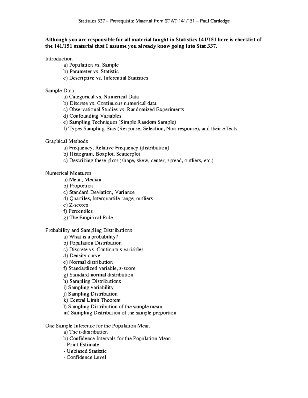 337Prerequisites - Statistics 337 – Prerequisite Material from STAT 141 ...