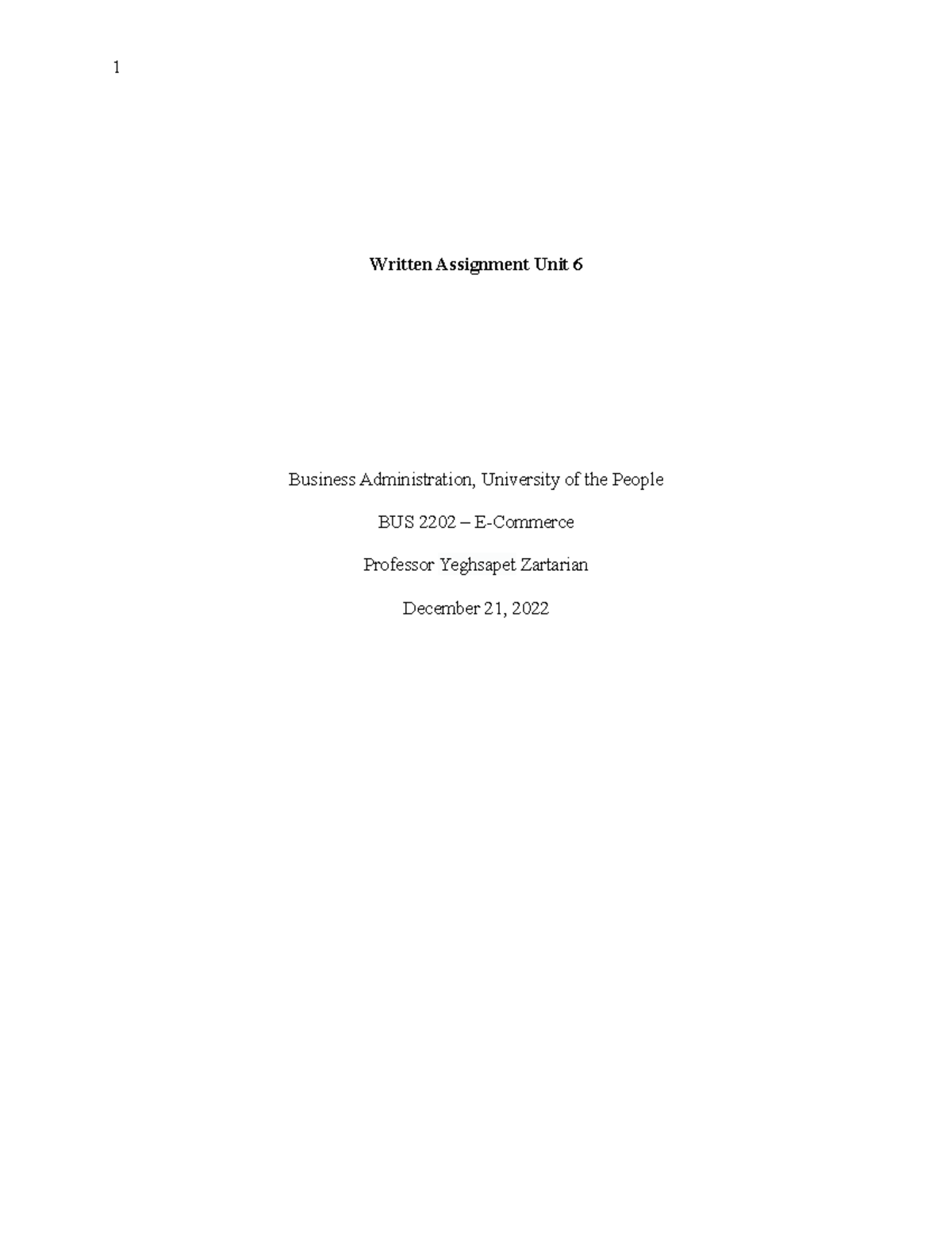 BUS 2202 Written Assignment 6 - Written Assignment Unit 6 Business ...