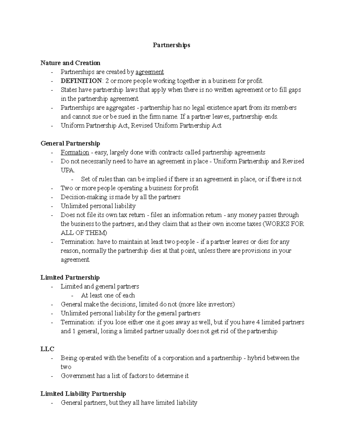 Chapter 39 Partnerships - Partnerships Nature and Creation ...