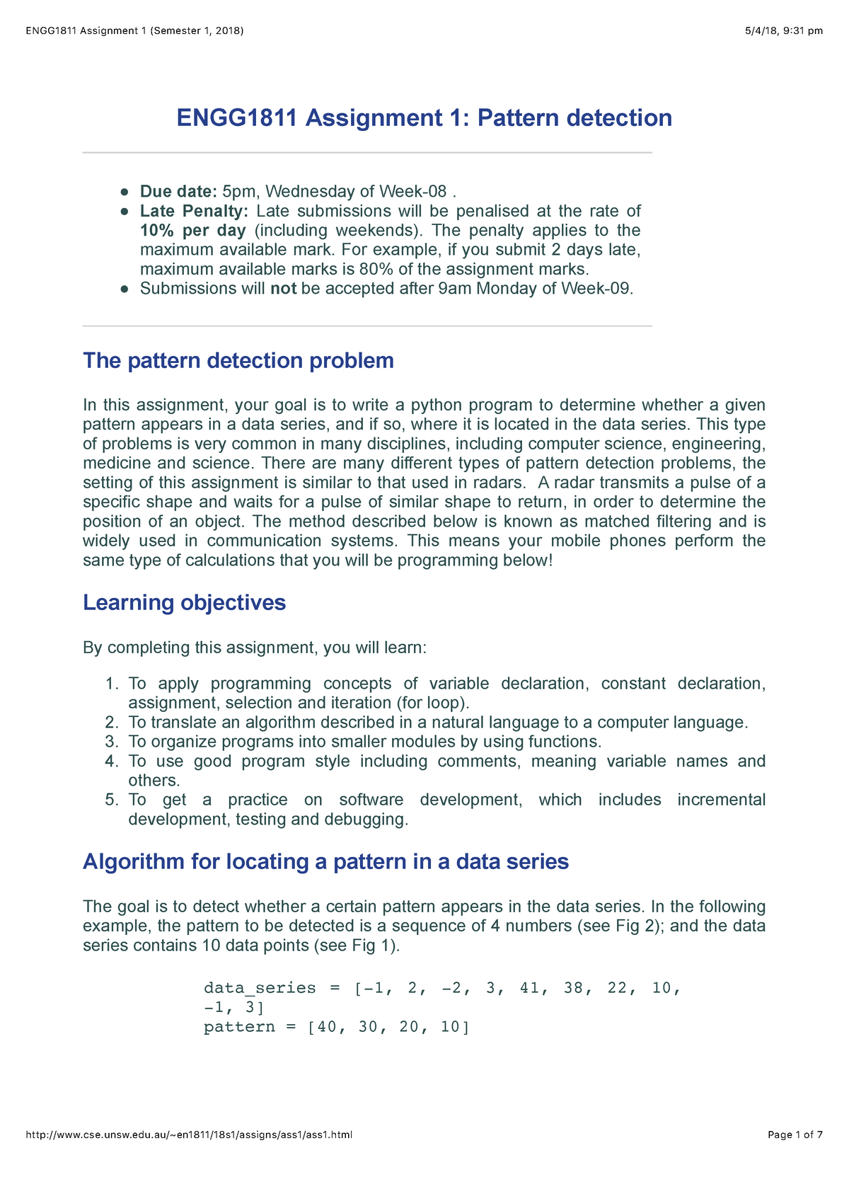 ENGG1811 Assignment 1 (Semester 1, 2018 ) - ENGG1811 Assignment 1 ...