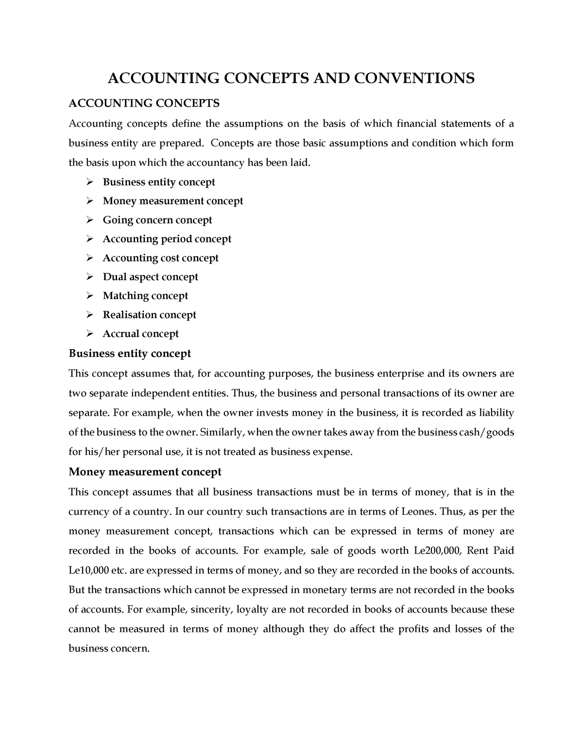 Accounting Concepts And Conventions - ACCOUNTING CONCEPTS AND ...