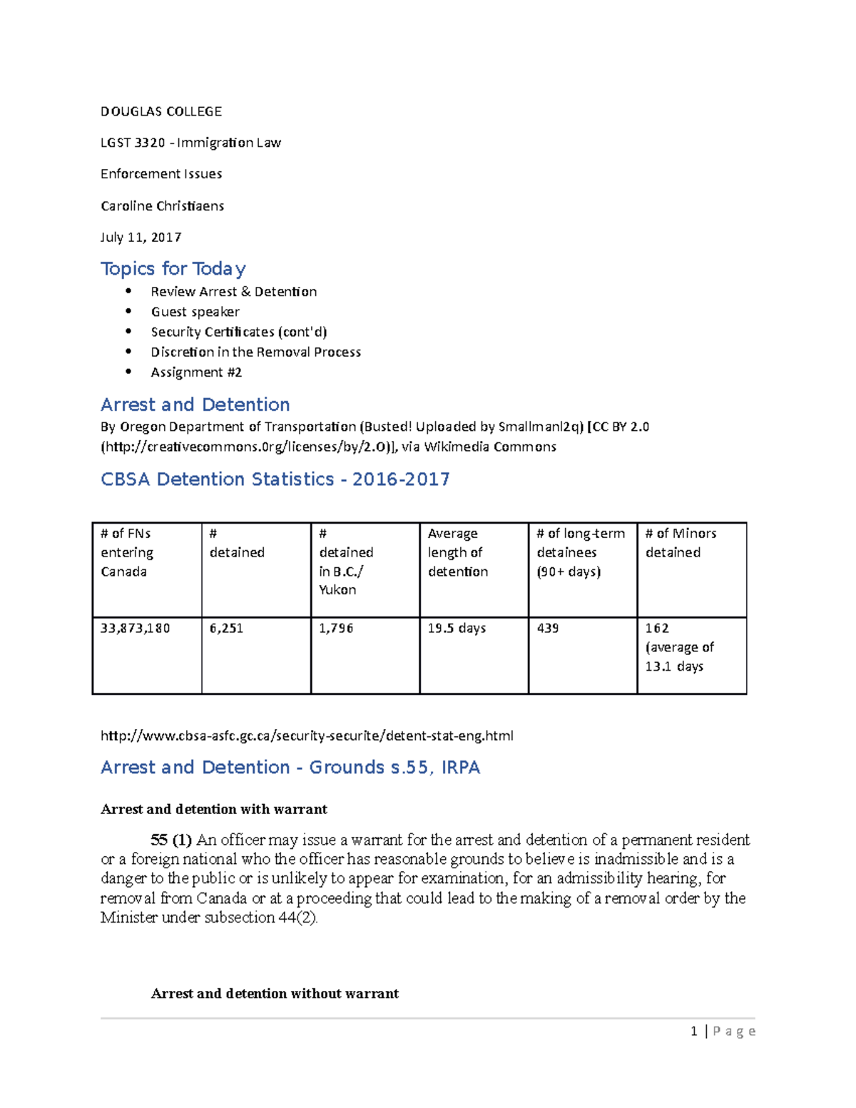 PPT 10 - Enforcement 4 - Arrest & Detention, Security Certificates ...