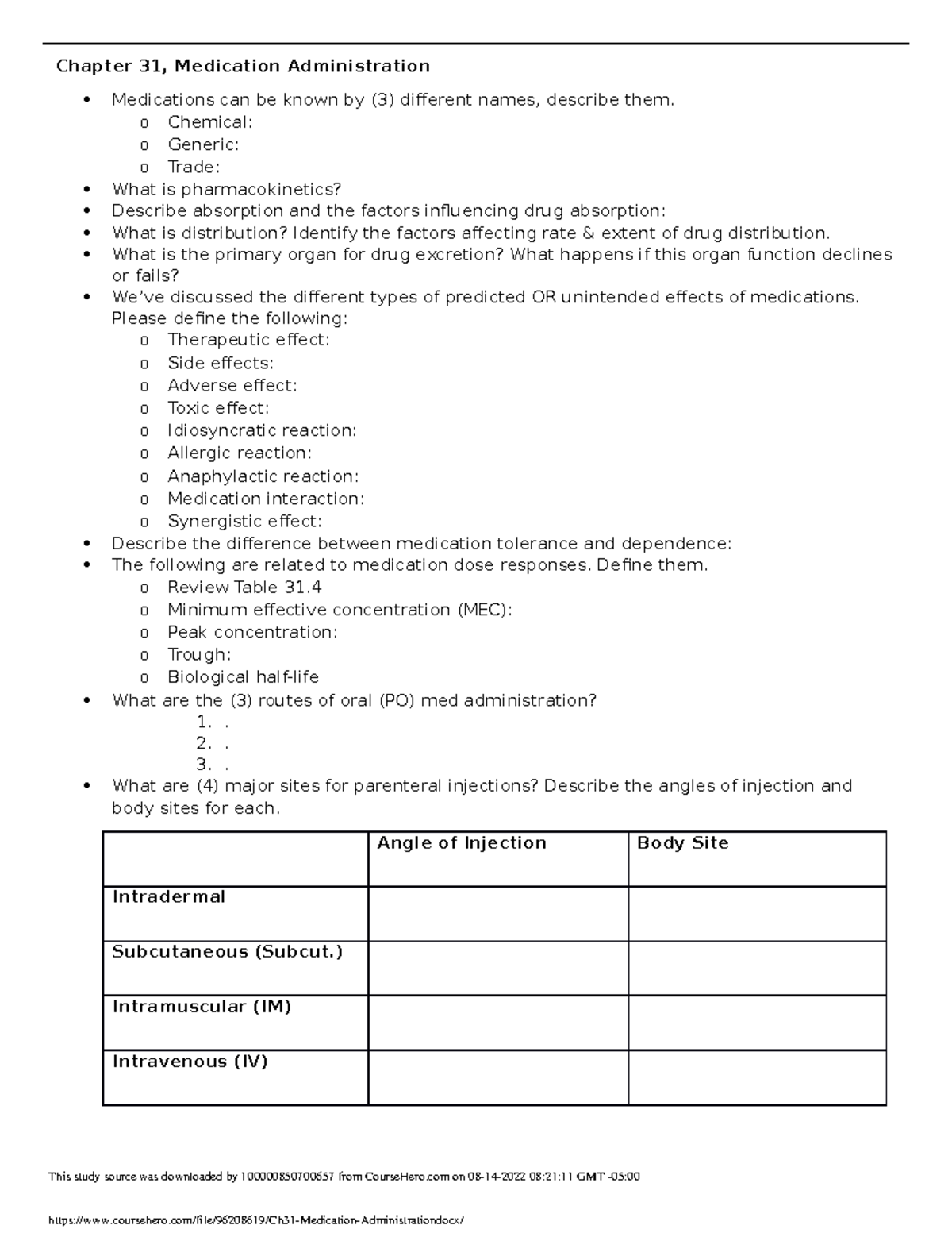 Ch - Nursind Cardex - Chapter 31, Medication Administration Medications ...