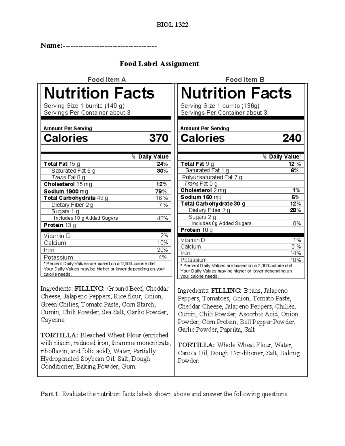 food label assignment