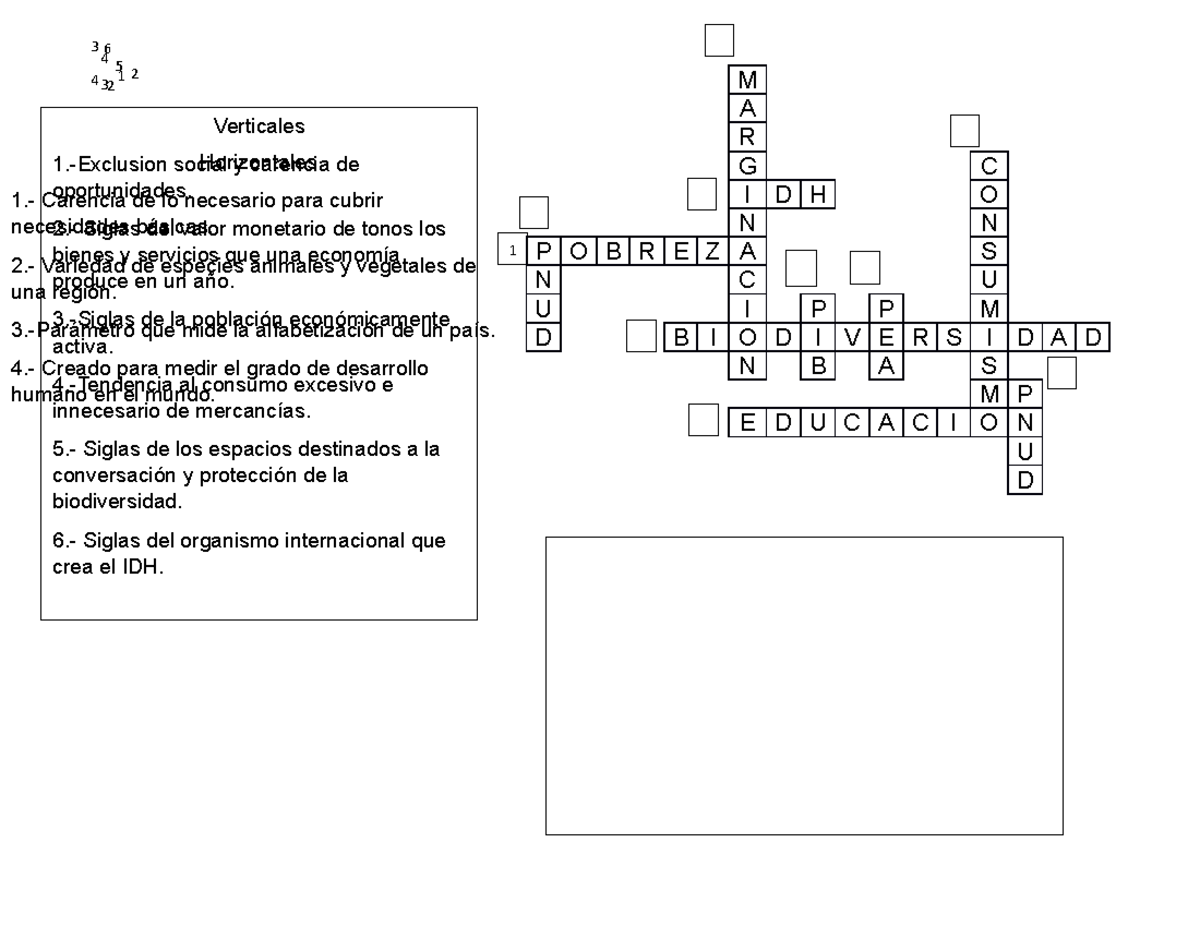 Crucigrama - primaria - Verticales 1.-Exclusion social y carencia de