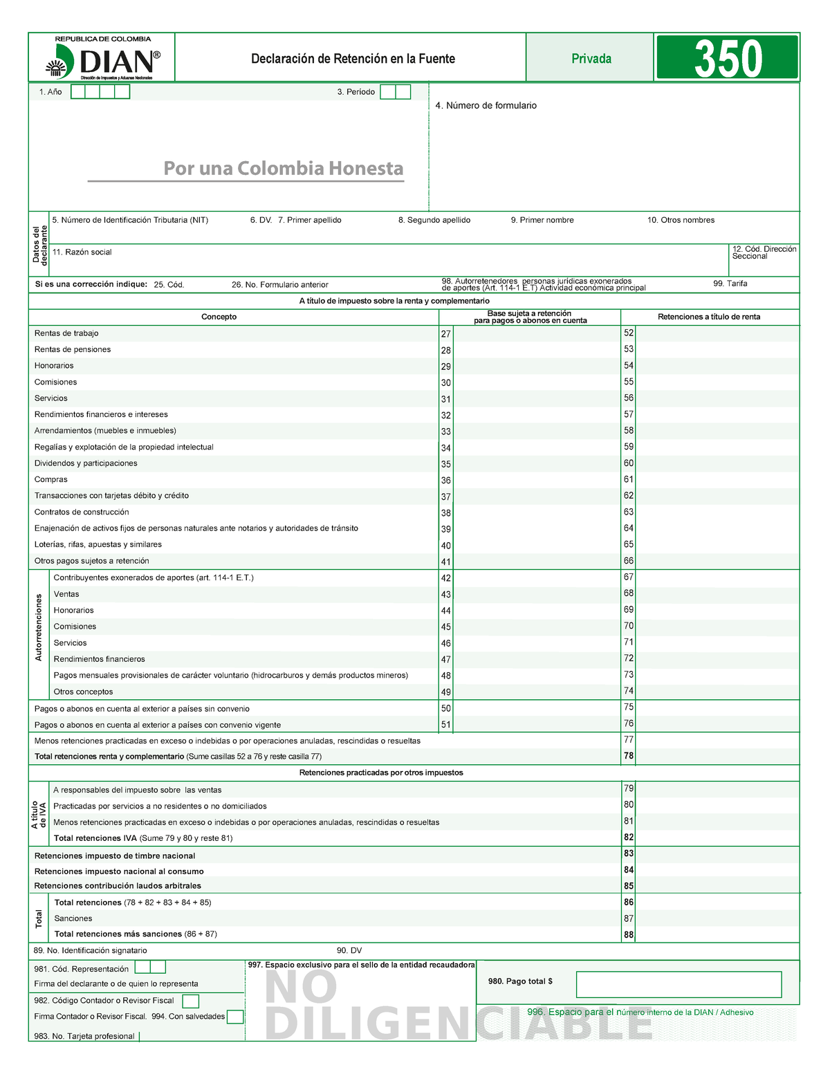 Formato 350 DIAN Formulario Dian 350 Declaración de Retención en