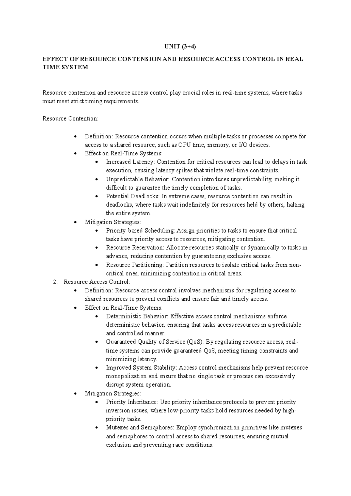 RTS Compiled Notes UNIT 3 - UNIT (3+4) EFFECT OF RESOURCE CONTENSION ...