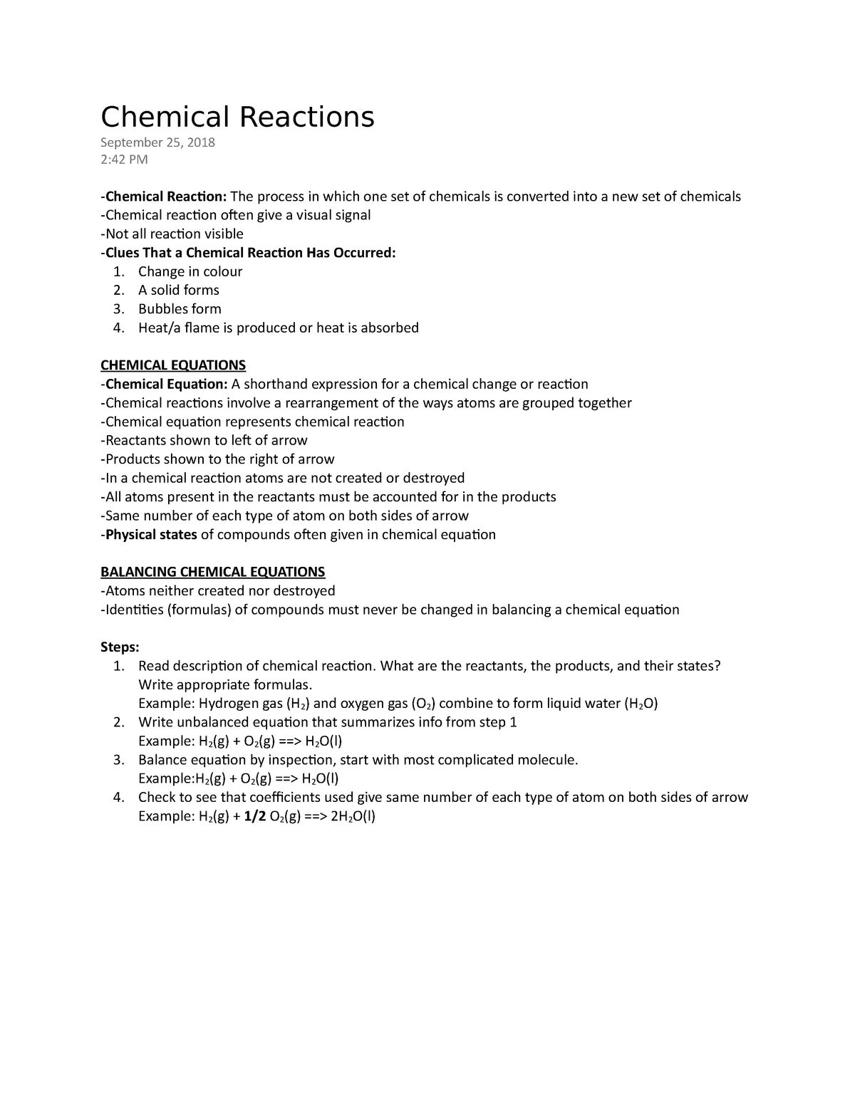 chemical reaction assignment