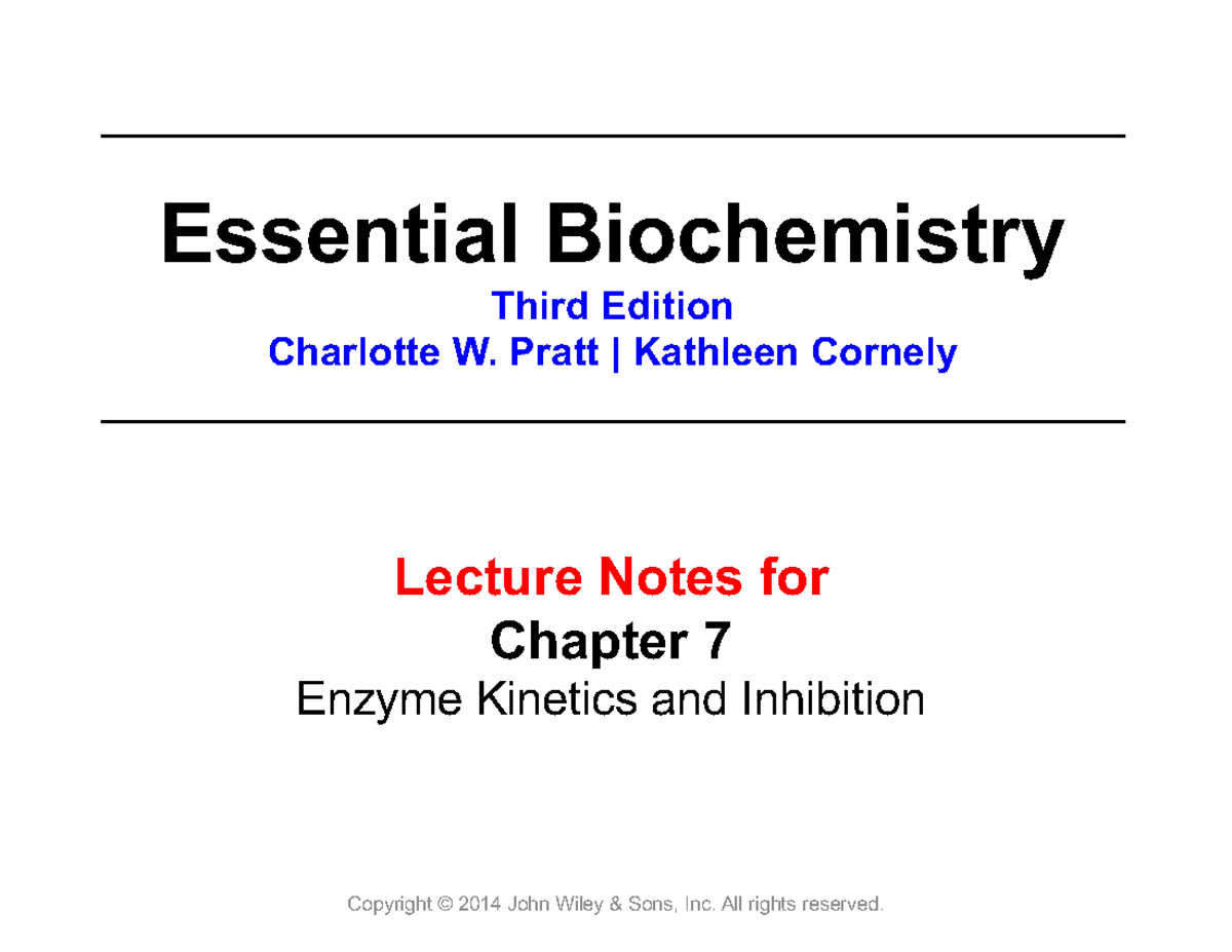 Chapter 7- Kinetics - Biochem - Lecture Notes For Chapter 7 Enzyme ...