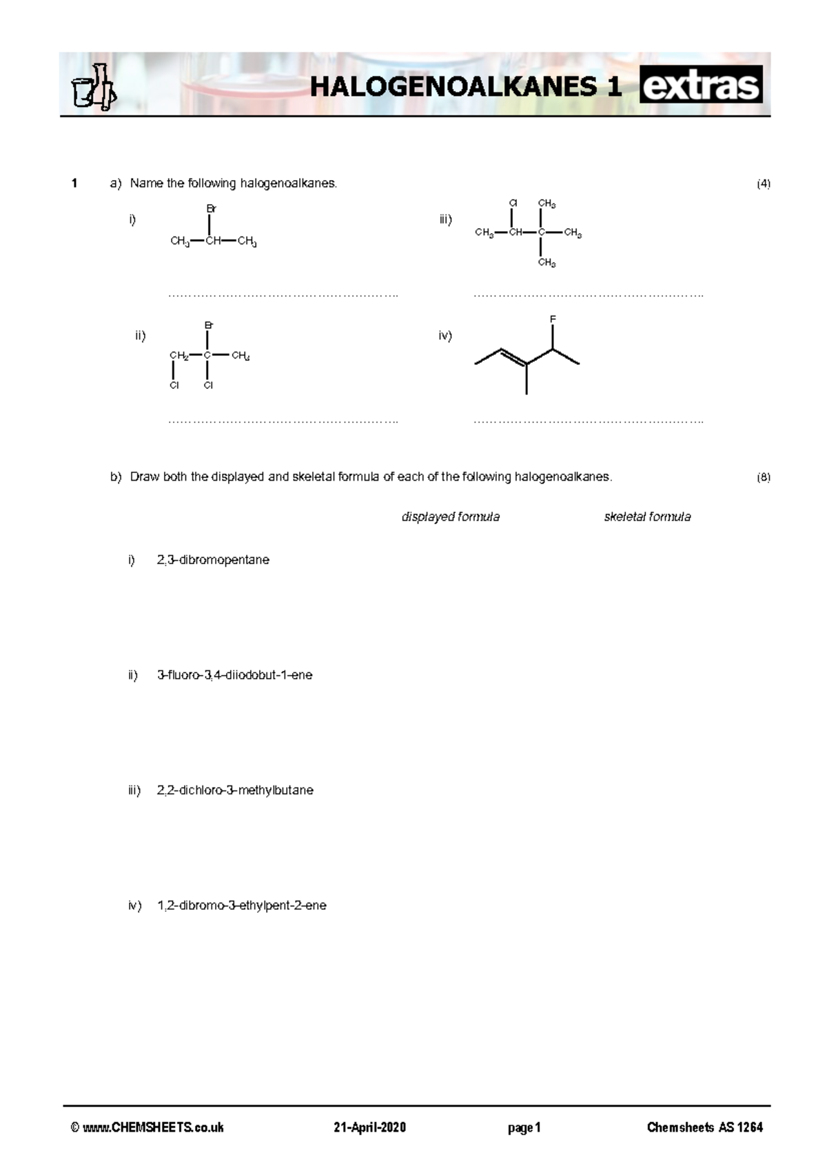 Halogenoalkanes-1 - Haloalkanes - 1 A) Name The Following ...