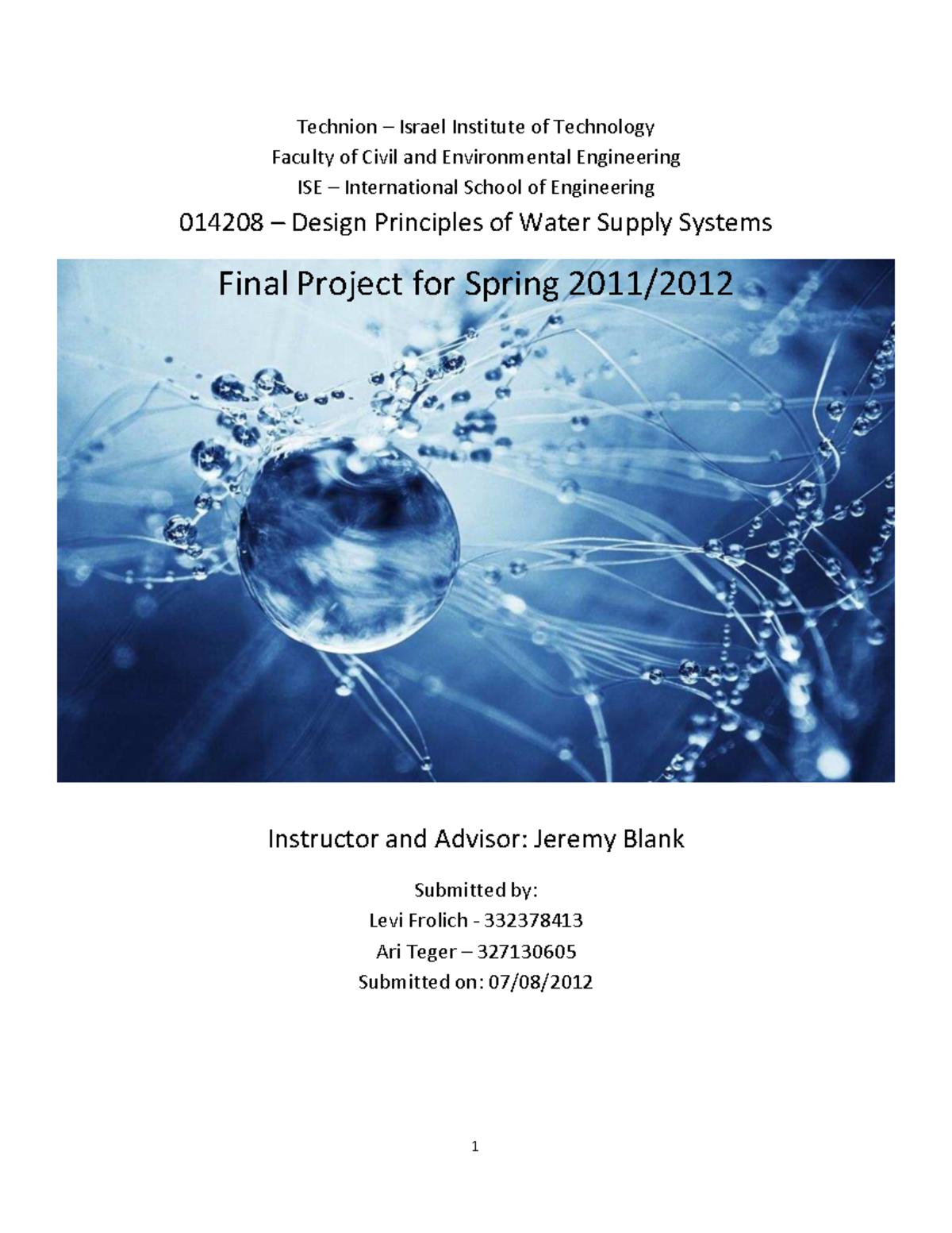 Water System Design Final Project Technion 3 Israel Institute of