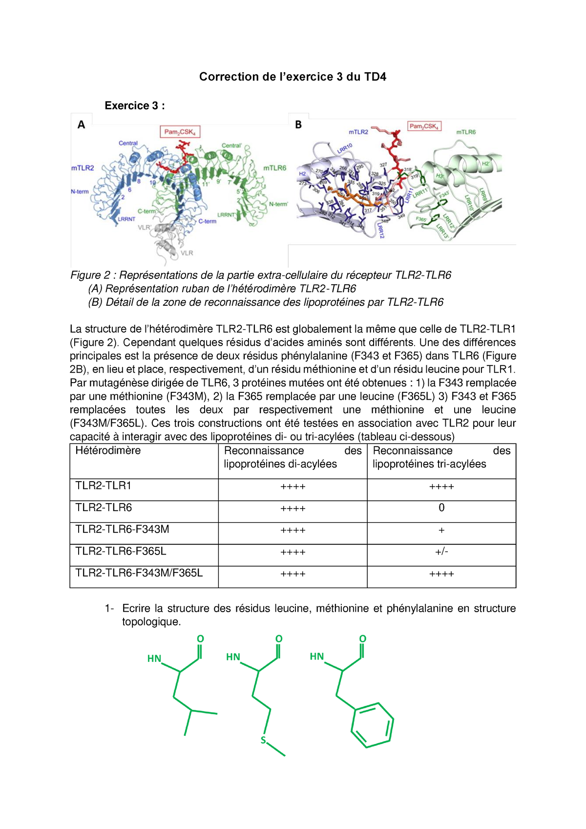 Correction Td Exo Biochimie Licence Correction De Lexercice