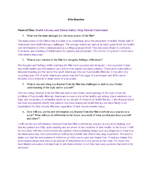 Film Reaction #1 - Film Reaction What was the main message (i. the main