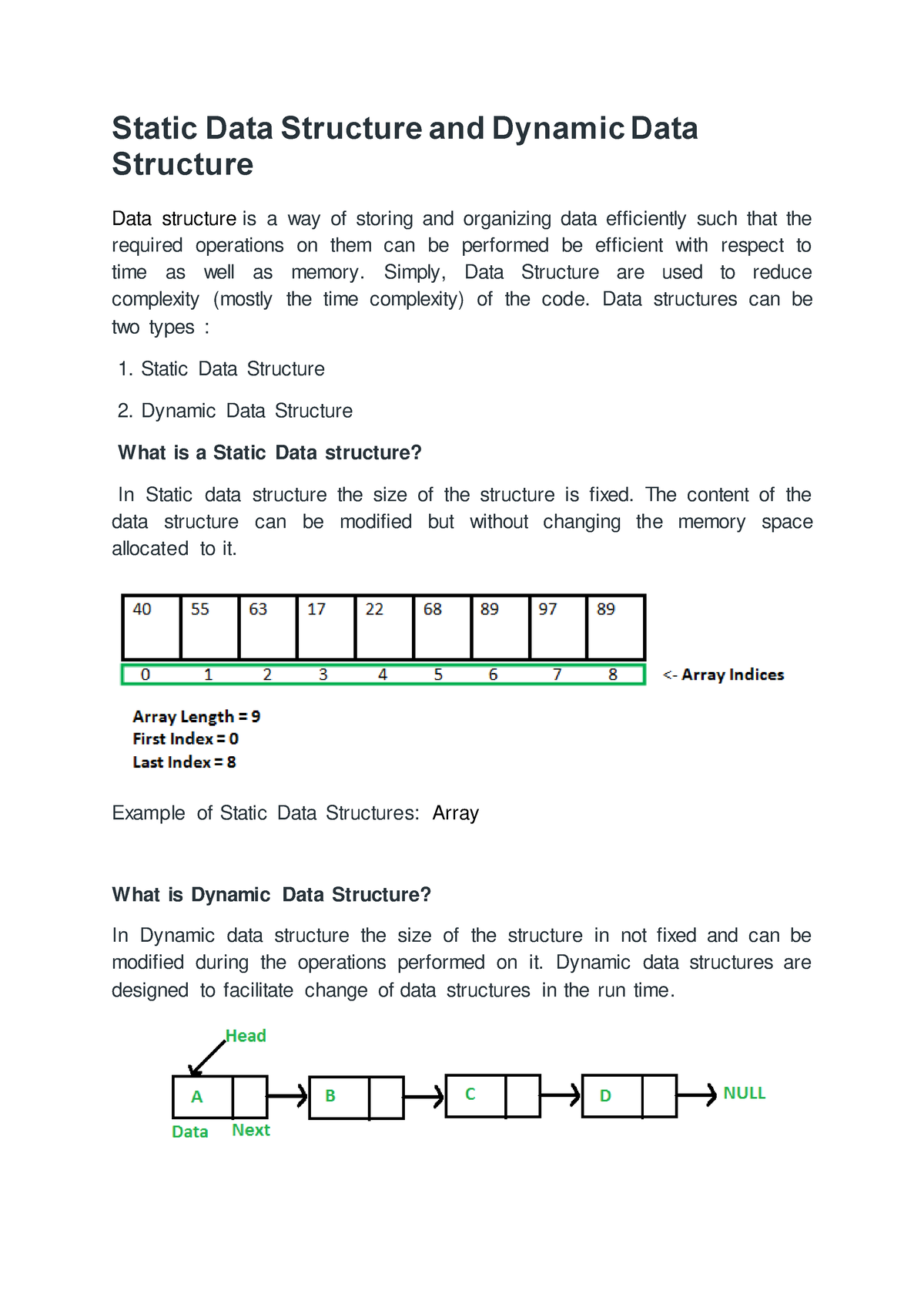 Static Data Structure And Dynamic Data Structure Static Data 