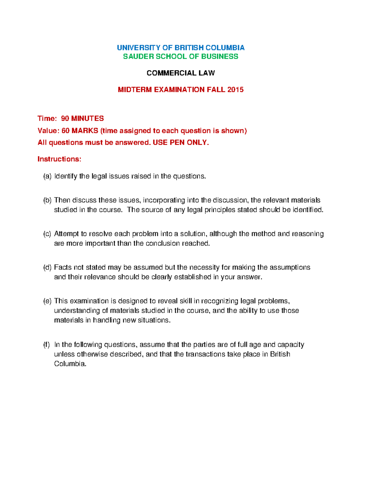 MIDTERM EXAM 10 October Fall 2015, questions and answers - UNIVERSITY ...
