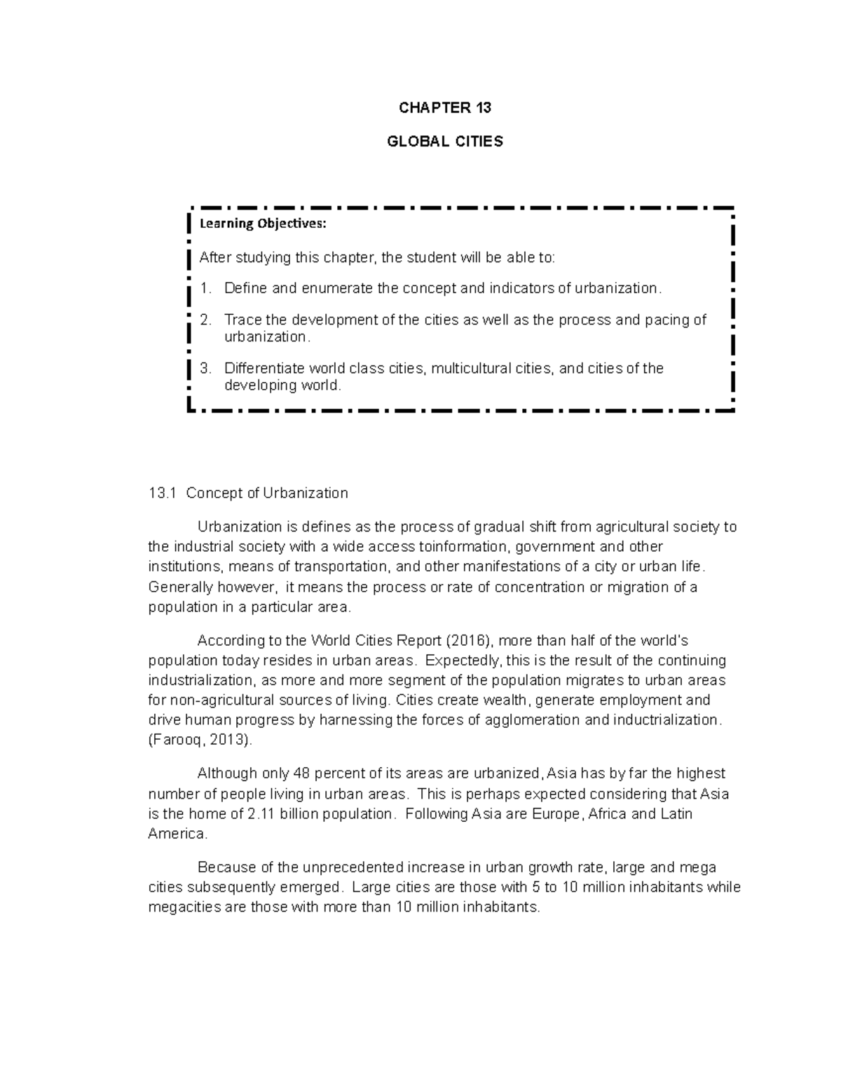 Chap 13 - Contemporary World - CHAPTER 13 GLOBAL CITIES 13 Concept of ...