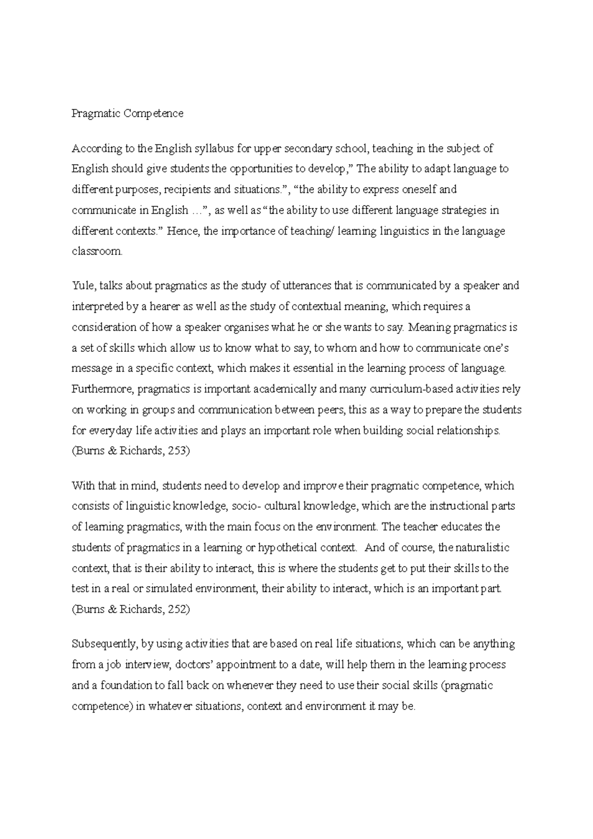 pragmatic competence - Pragmatic Competence According to the English ...