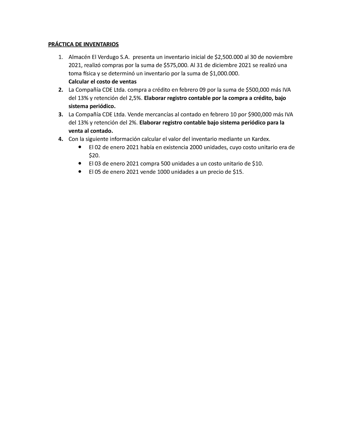 Práctica De Inventarios PrÁctica De Inventarios Almacén El Verdugo S Presenta Un Inventario 6466